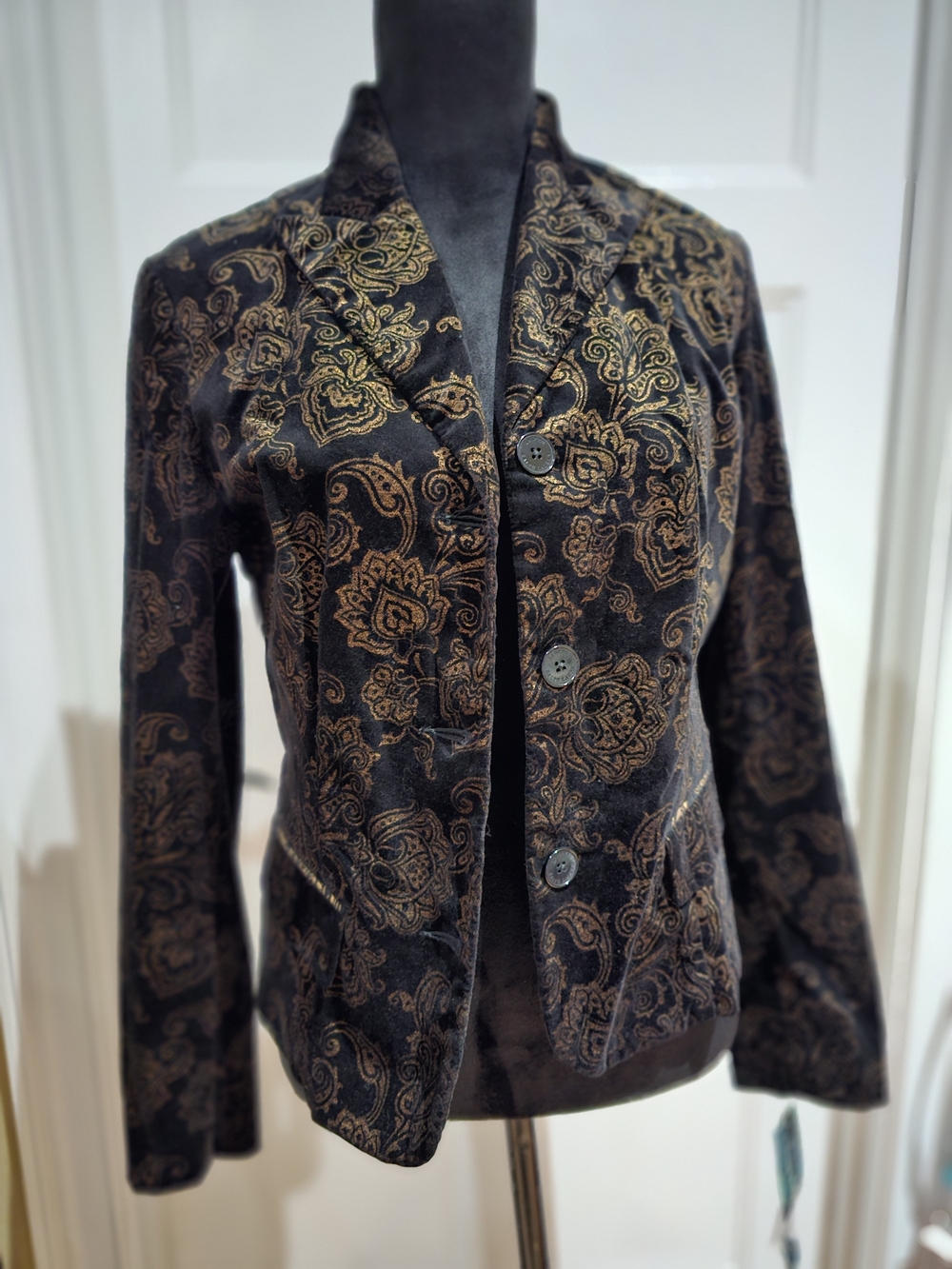 Lauren Ralph Lauren Black Blazer with Gold Paisley Jacquard, NWT